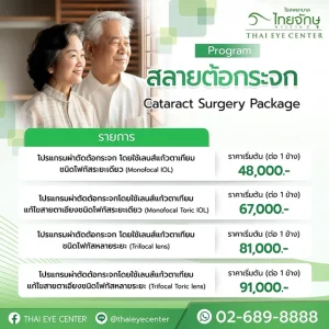 แพ็กเกจผ่าตัดต้อกระจก ราคาเริ่มต้น 48,000+ บาท รักษาด้วยคลื่นความถี่สูงและการเปลี่ยนเลนส์เทียม